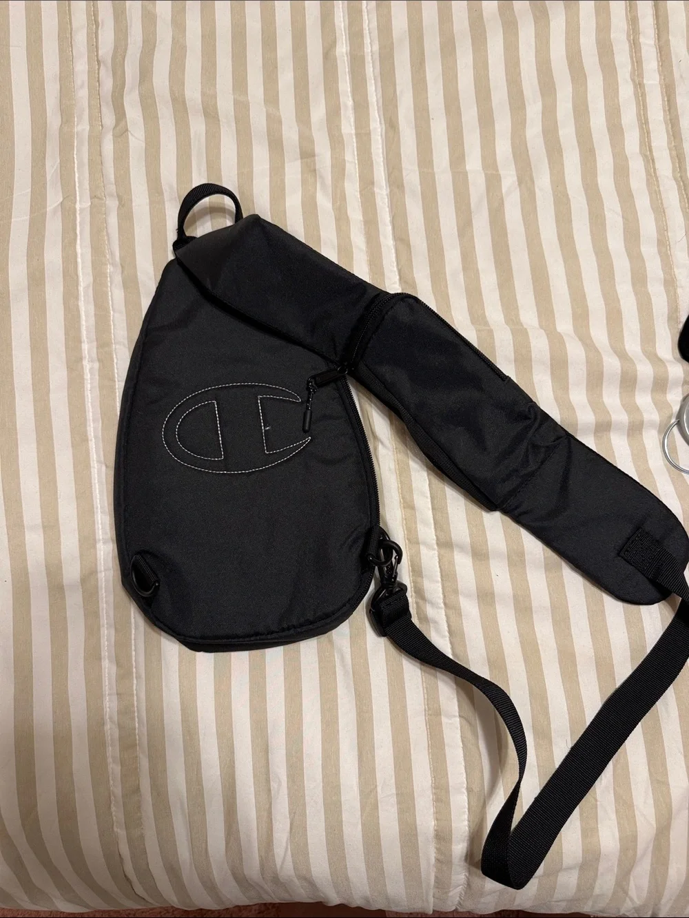 Champion Black Sling Bag with Logo Patch